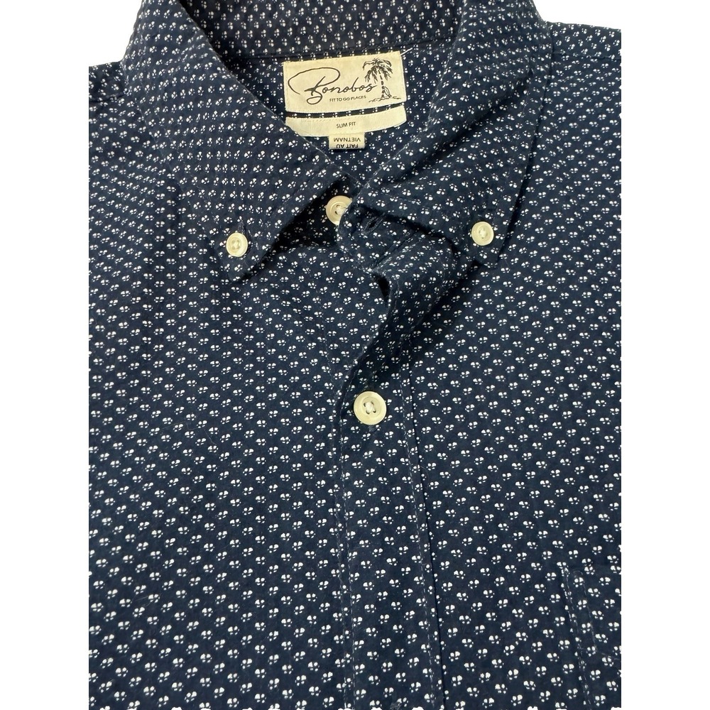Bonobos Men Slim Fit Blue & White Button-Up Shirt Short Sleeve Size L